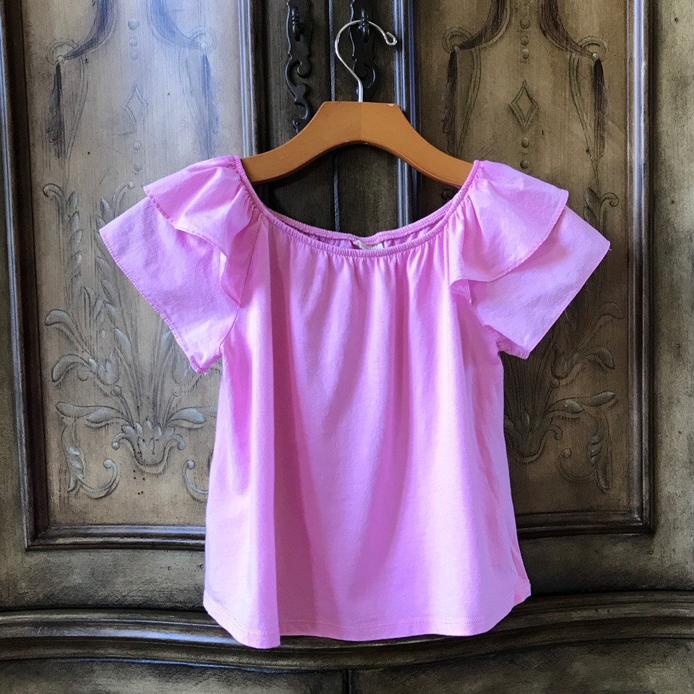 Zara Girls NWT Pink Cotton Ruffle Flutter Sleeve Top On/Off Shoulder Sz 9